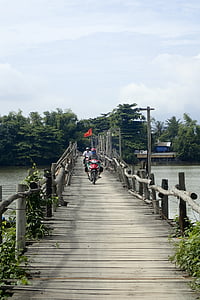 brug, hout, houten brug, steigers, Vietnam, bouw, toeristen