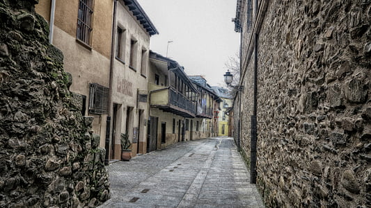 gamla stan, Ponferrada, typiska hus, Street, gränd, byggnaden exteriör, arkitektur