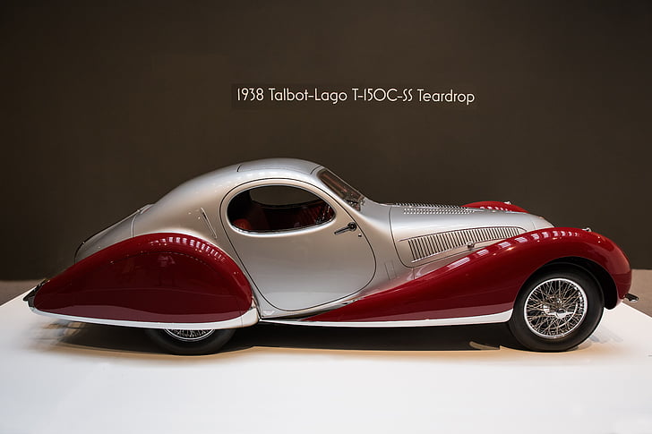 car, 1938 talbot-lago t-150c-ss teardrop, art deco, automobile, luxury, red, no people