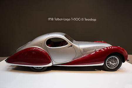 車, 1938 タルボ ・ ラーゴ t 150 c ss ティア ドロップ, アールデコ, 自動車, 高級, 赤, ない人