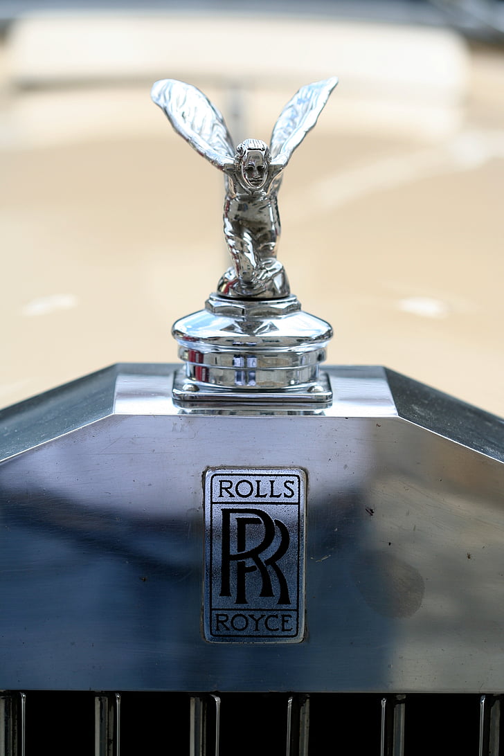 ornamento de capô, Rolls royce, antiguidade, asas, cromado, prata, velho