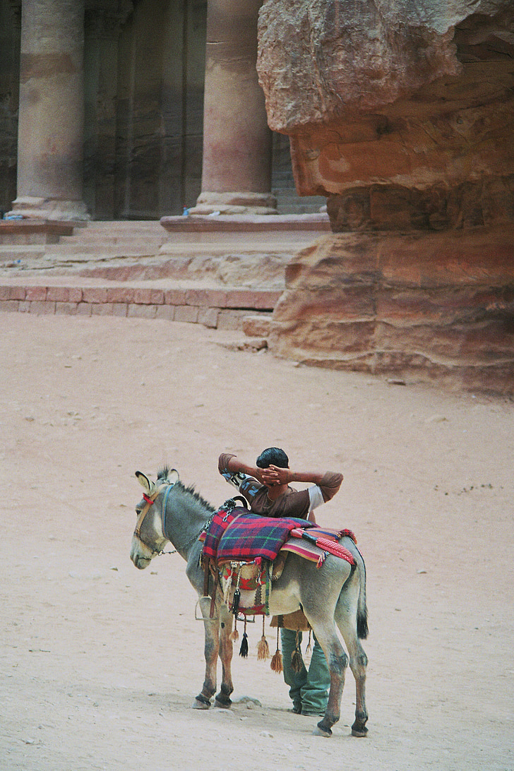 rotura, burro, Tesorería, Khazne firaun al, Templo de, Petra, el rojo