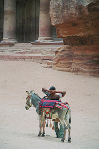 休息, 驴, 财政部, khazne firaun 铝, 寺, 佩特拉, 的红色