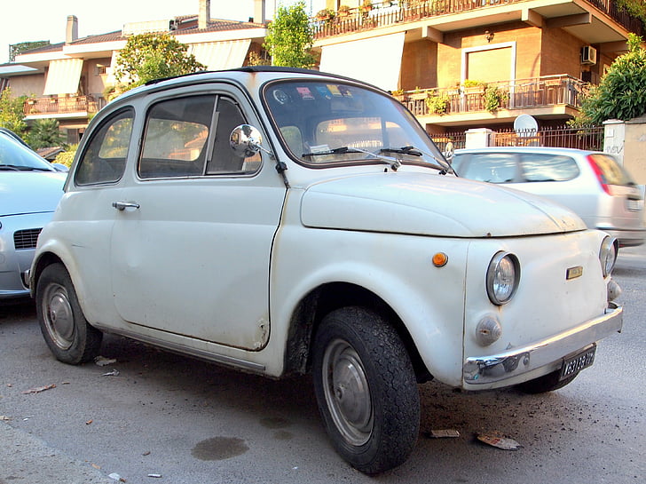 Fiat 500, Fiat, régi autó, Róma, autó, szárazföldi jármű, régi