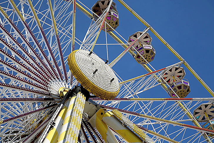 roue, MANEGE, attraction, ville, Parc d’attractions, nacelle, grande roue