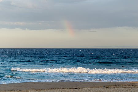 platja, a peu de platja, posta de sol, Maroubra, Sydney, Mar, posta de sol de platja