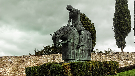knight, monument, metal, statue, armor, figure, horse