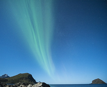 Aurora boreale, Lofoten, Norvegia, notte, spiaggia, Costa, inverno