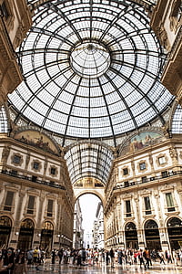 欧洲, 意大利, 购物, 维托里奥 · 埃莱二世拱廊, 圆顶, 玻璃, 奢华