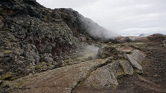 vulcão, lava, vapores, Islândia