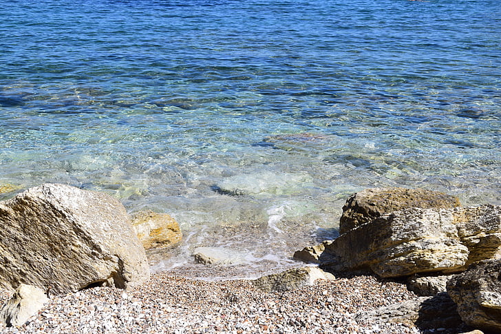 beach, blue, light blue, ocean, stones, outlook, sea