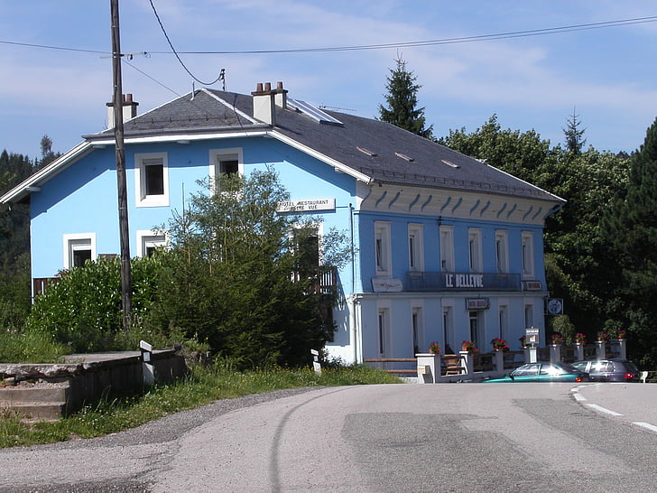 kék, ház, Vosges, építészet, utca