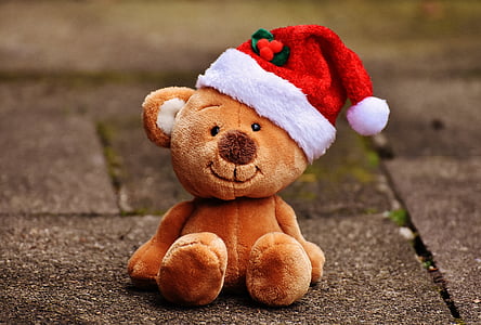 Рождество, Тедди, Мягкая игрушка, колпак Санта-Клауса, смешно, Детство, плюшевый медведь