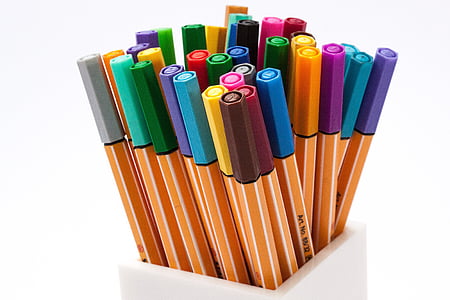 วัสดุ, ปากกาสี, มีสีสัน, ปากกาสี, สี, สีสันสดใส, ปากกา
