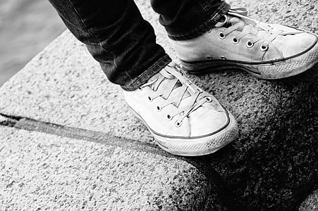 黑色和白色, 鞋子, 匡威, 黑色白色, 恰克的, 鞋子, 男子