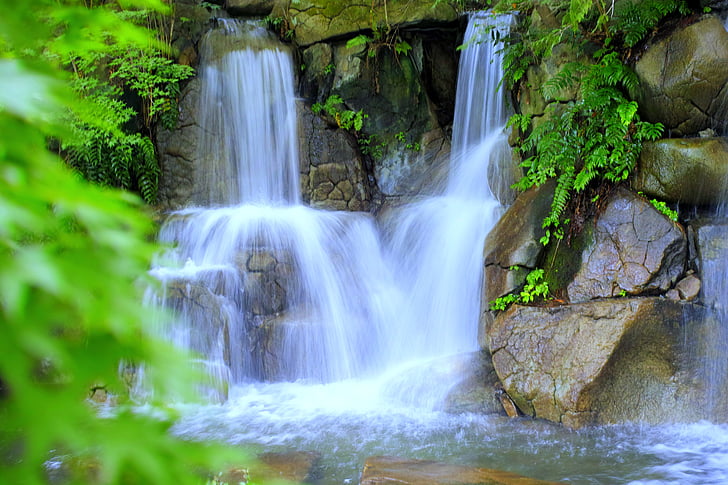 waterfall, japan, water, natural, river, landscape, green