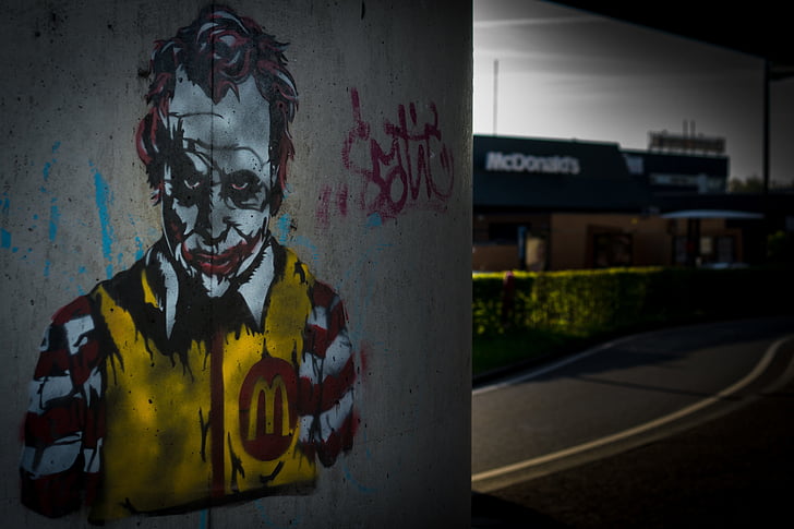 McDonalds, Ronald, Joker, Heath ledger, batman, perkotaan, Kota