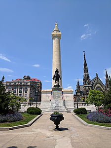 washington monument, marquis de lafayette, lafayette, bronze, landmark, blue, monument