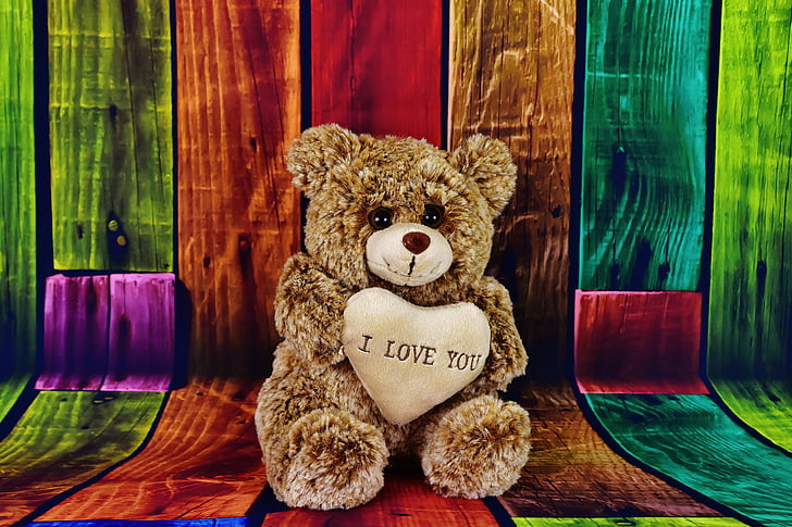Teddy, søt, bamse, klut figur, kjærlighet, hjerte, Valentinsdag