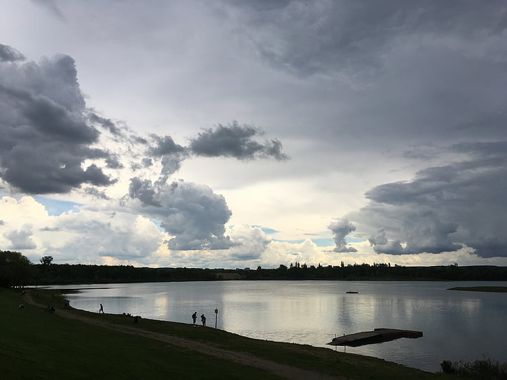 reservoir, storm, saxony, thunderstorm, landscape, nature, nature sky