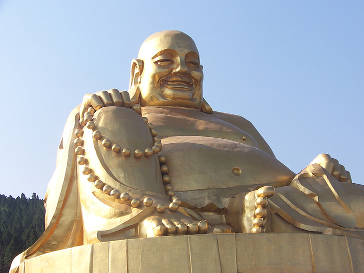 Buddha, Kina, buddhismen, qianfo berg, Jinan, staty, gyllene