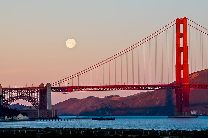 Golden Gate Brücke, Nacht, Vollmond, Himmel, landschaftlich reizvolle, Panorama, Golden Gate national recreation