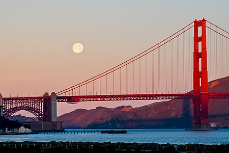 Golden gate brug, nacht, volle maan, hemel, schilderachtige, Panorama, Golden gate national recreation
