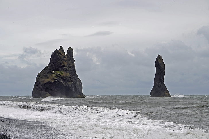 海岸, アイスランド, 黒のビーチ, reynisdrangar