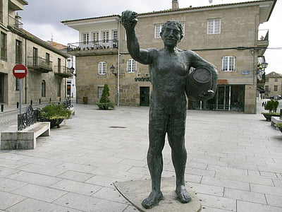 bronsestatue, Plaza, Orense?, drue, mann, bonden, vin