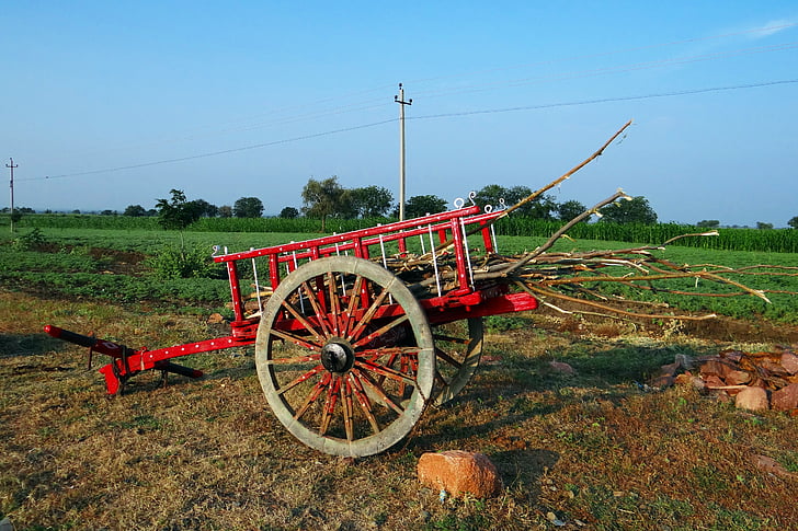 indkøbsvogn, farverige, Farm nytte, ilkal, motorvej side, Karnataka, Indien