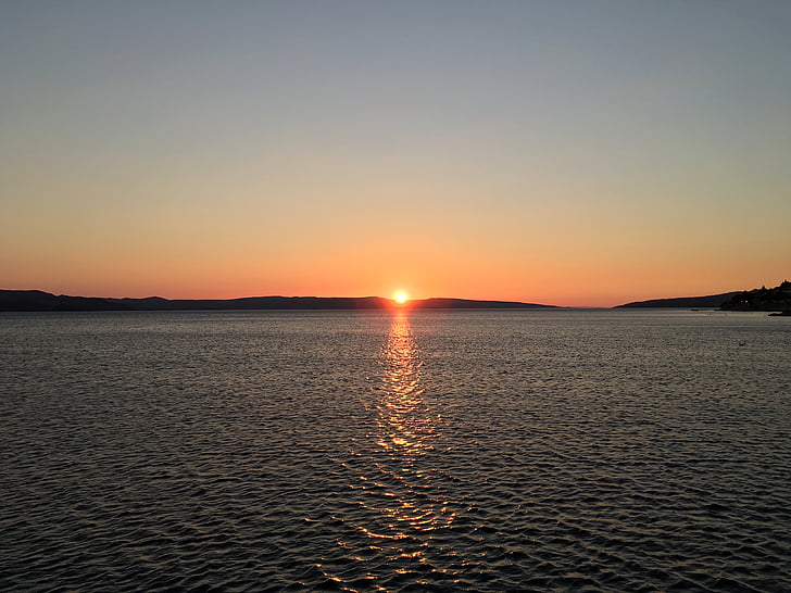 sjøen, solnedgang, Kroatia