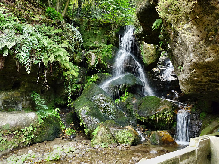 waterfall, light hain, saxon switzerland, drizzle, mystical