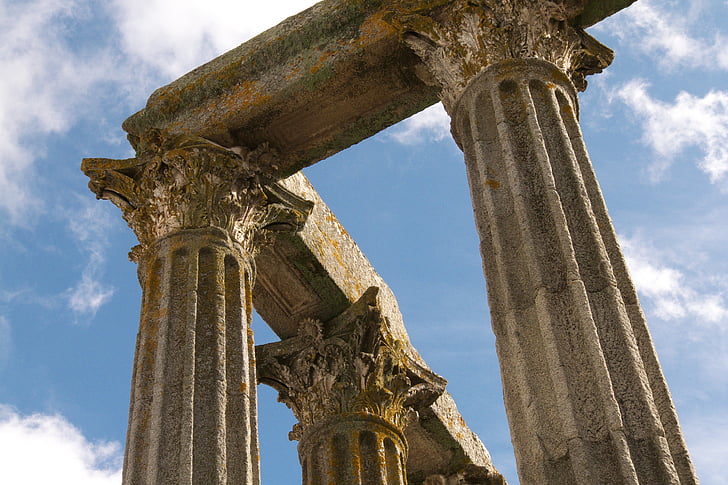building, ancient times, roman, pillars, old, sky, architecture
