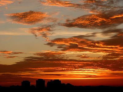 Skyline, cielo, tramonto, rosso, bella, nuvole, Singapore
