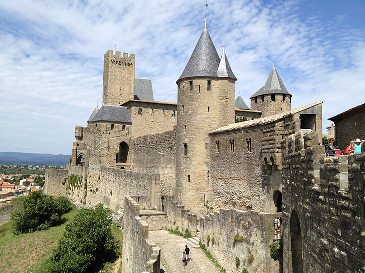 Carcassonne, medieval, Castillo, ciudad, Castillo medieval, muro de piedra