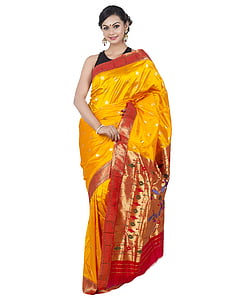 Sari svatební, sárí paithani, paithani hedvábí, indická žena, móda, model, tradiční látky