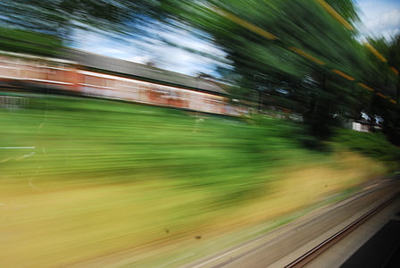 tåg, järnväg, hög hastighet, gräs, hus, passagerare, snabb