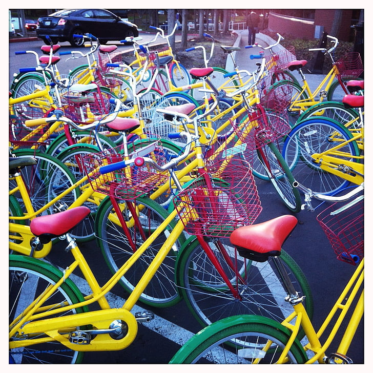 kerékpárok, világos, autó, színes, neon, a szabadban, személy
