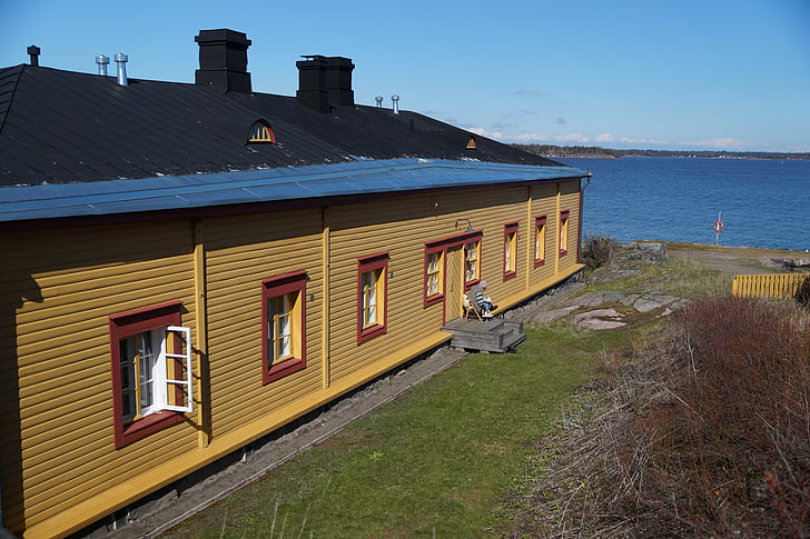 집, 핀란드, 휴가, 지붕, 편안 함, 바다, 노란색