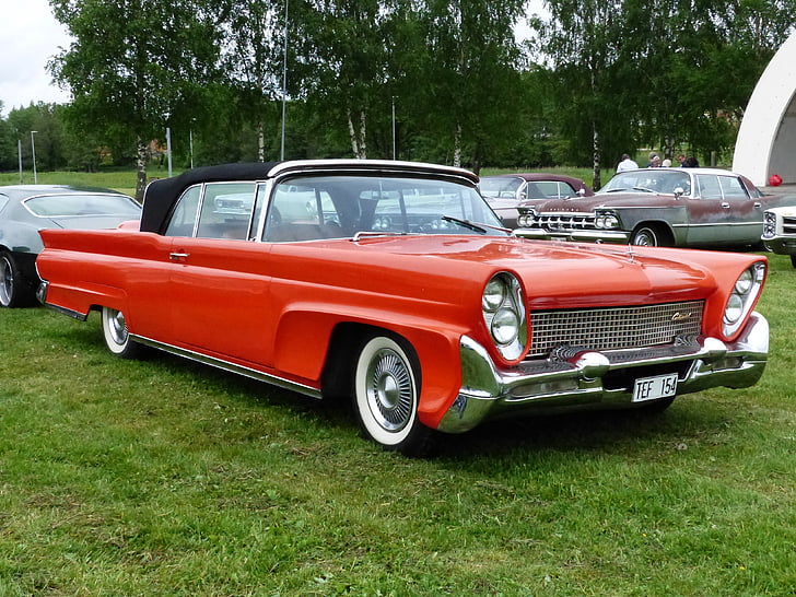 car show, sweden, red, car, american, tree, sky
