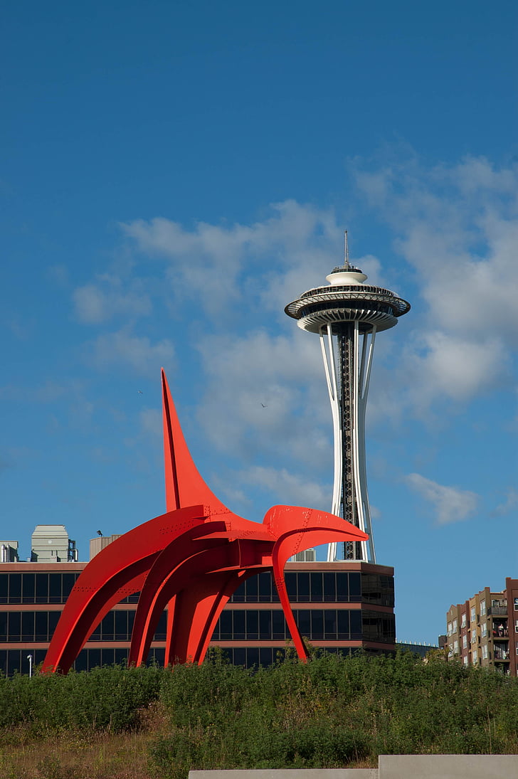 Eagle, röd skulptur, Utrymmevisare, Seattle, Seattle art museum, Olympic sculpture park