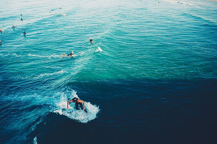 folk, kroppen, vand, dagtimerne, surfing, surfer, bølger