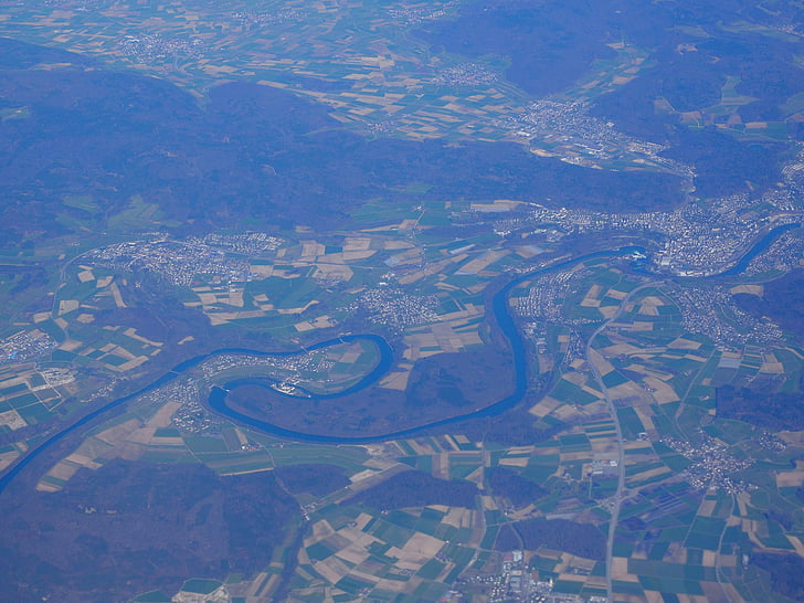 Rheinau, rheinschleife, luftbildaufnahme, река, река курс, Въздушна снимка, плаващи