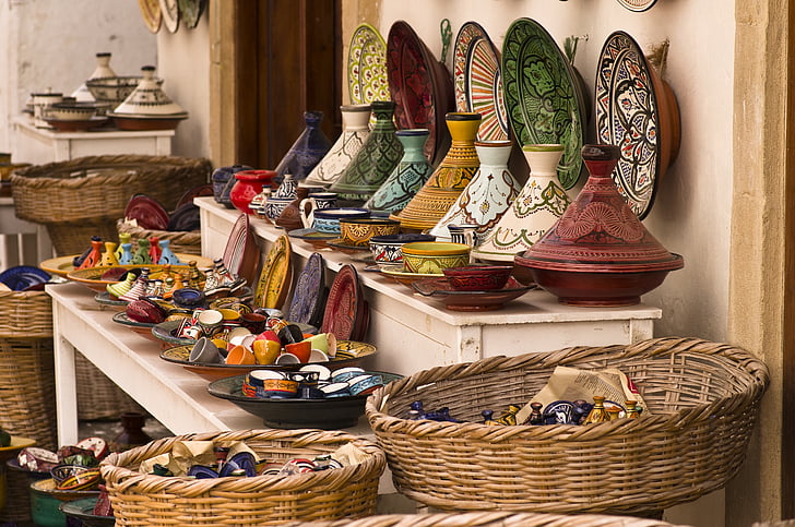 Tajine, keramik, färgglada, Marocko