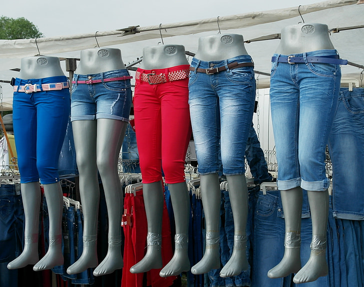marknaden, jeans, kläder