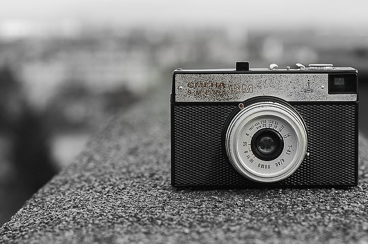 svart och vitt, kameran, Vintage, bild, Foto, analog kamera, gamla