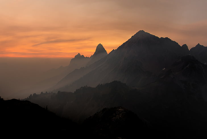 Mountain, Foto, landskab, bjerge, Sunset, Dusk, orange