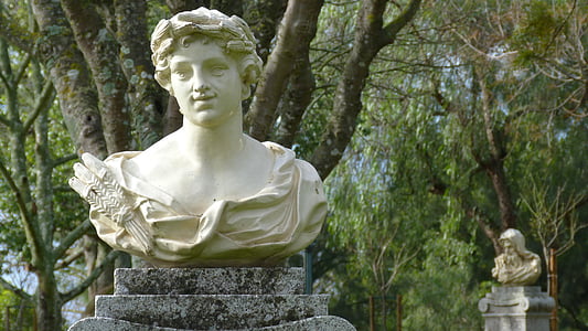 bust, sculpture, head, figure, stone, park