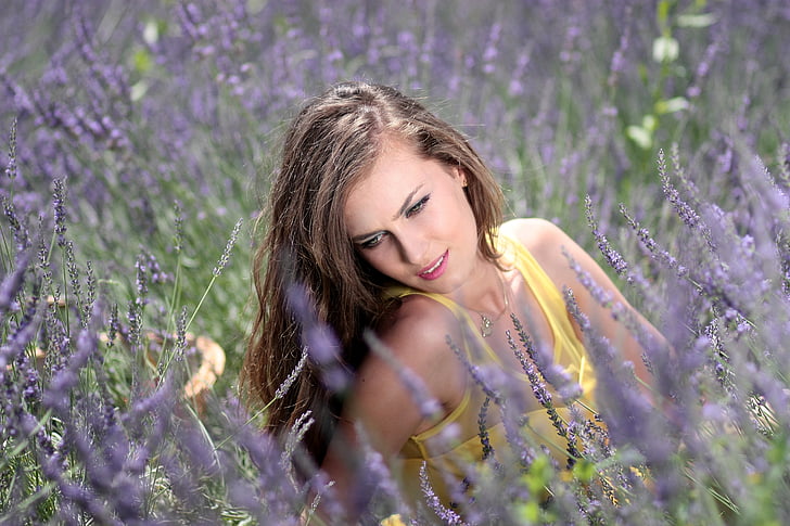 girl, lavender, flowers, mov, beauty, nature