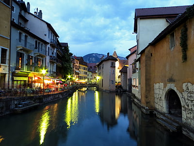 Annecy, kanal, Frankrike, vann, refleksjon, speiling, Alley